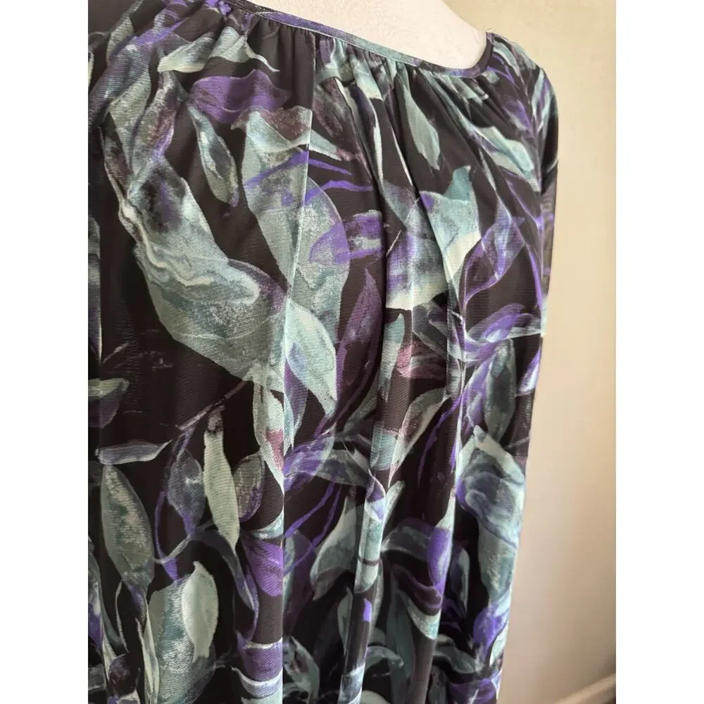 Zac & Rachel Black Teal Floral Sheer Blouse Womens 1X Career Flowy Beach - Picture 2 of 7